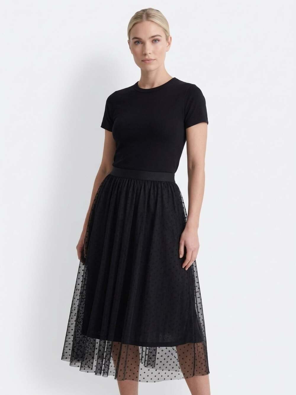 Her Destiny Mesh Skirt Size L Black Polka Dot Tulle Maxi